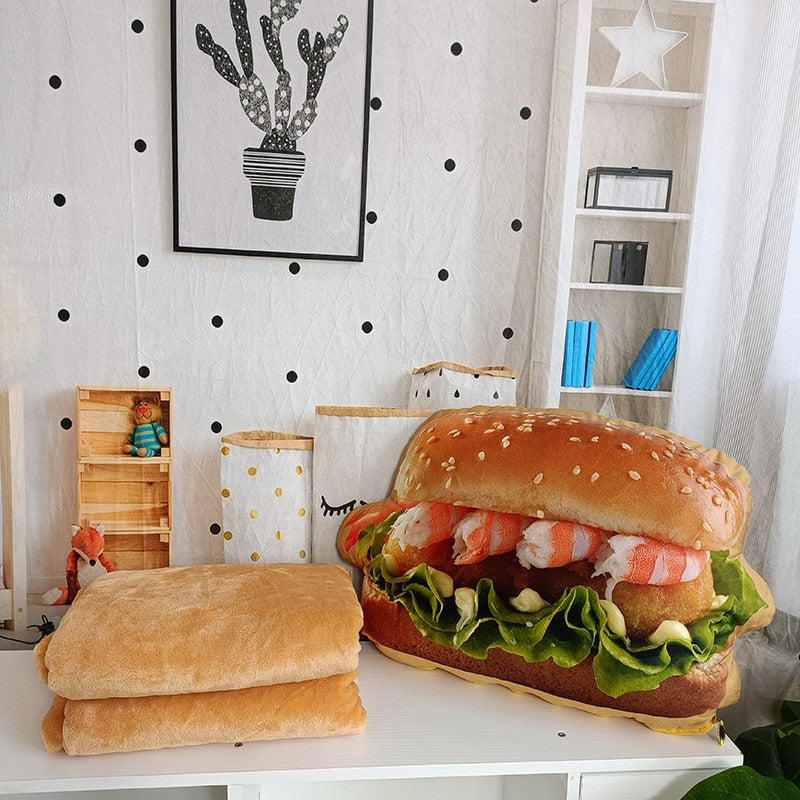 Hamburger-Kissen einzeln oder im Set mit Decke