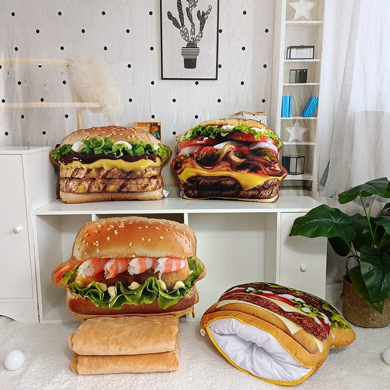 Hamburger-Kissen einzeln oder im Set mit Decke
