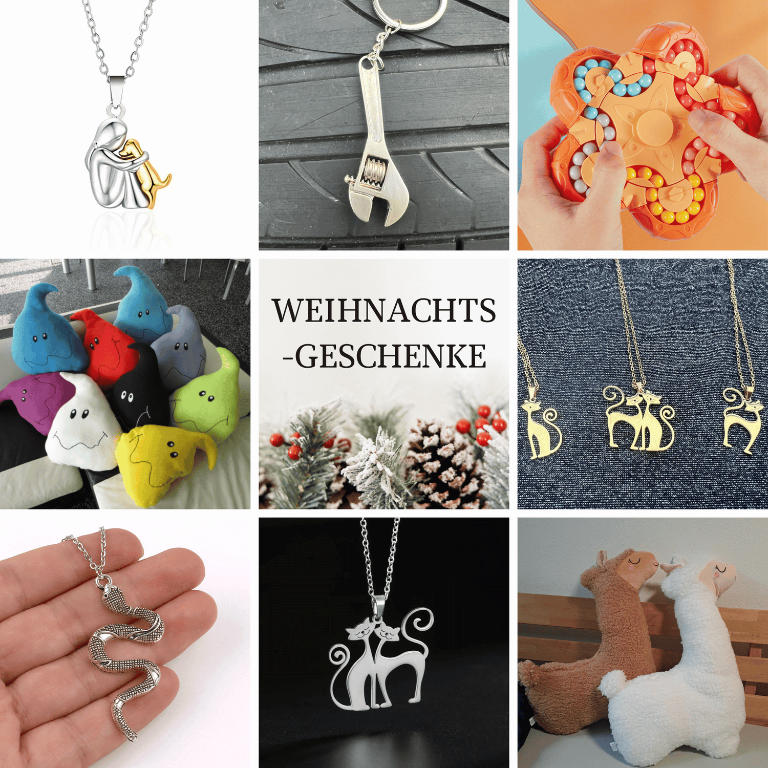 Foto mit verschiedenen angebotenen Weihnachtsgeschenken, die es in unserem Shop gibt